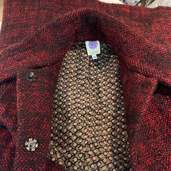 Lilah Rose Red & Black Wool Weaved Coat with Attached Scarf  & Silk Lining. - Picture 12 of 17